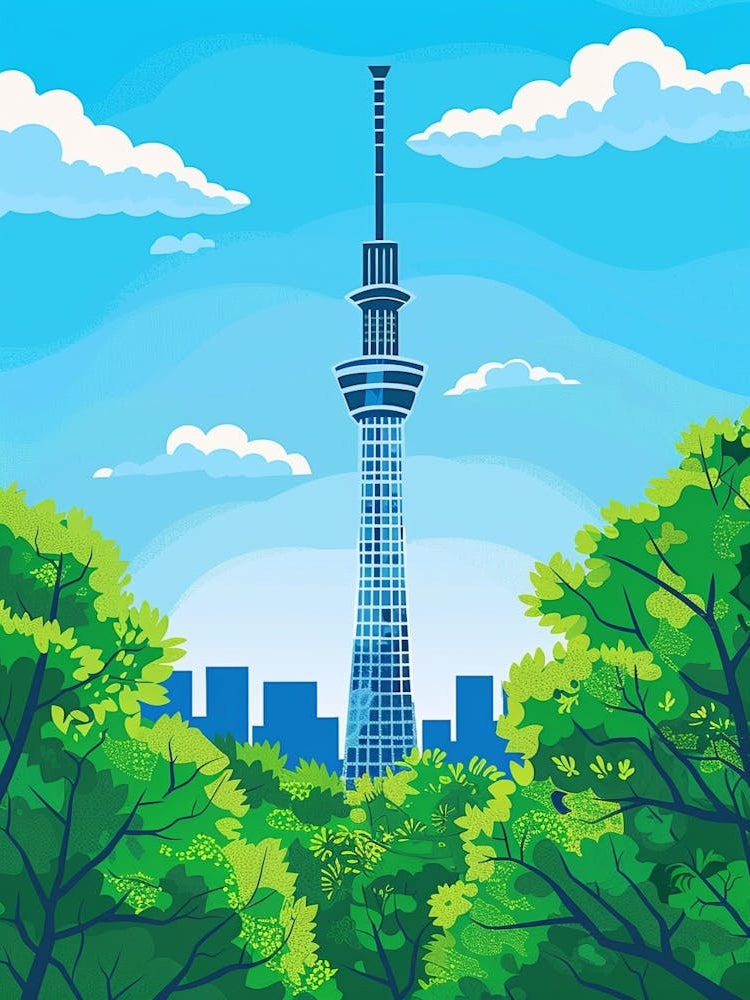 Tokyo Skytree 3 Colourful Illustration