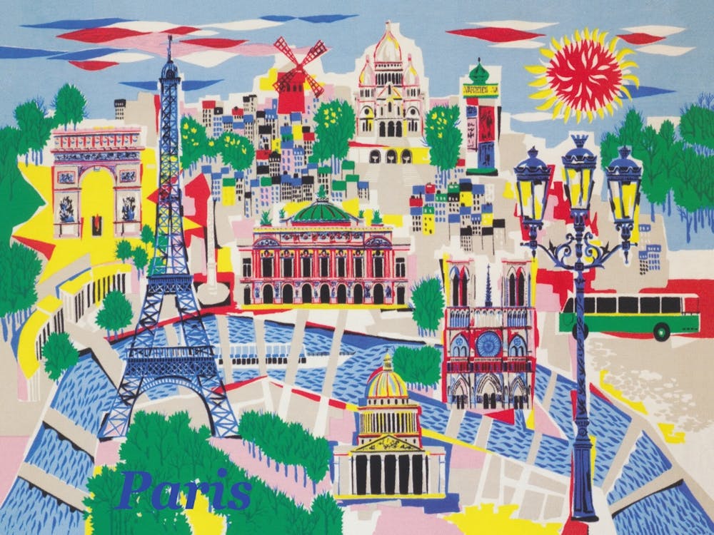 Paris Map, Colorful Vintage Travel Poster