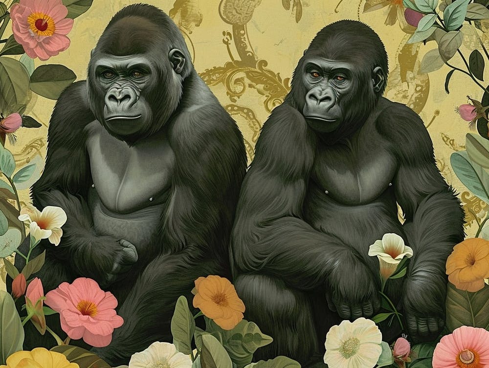 Floral Animal Illustration Gorilla 2