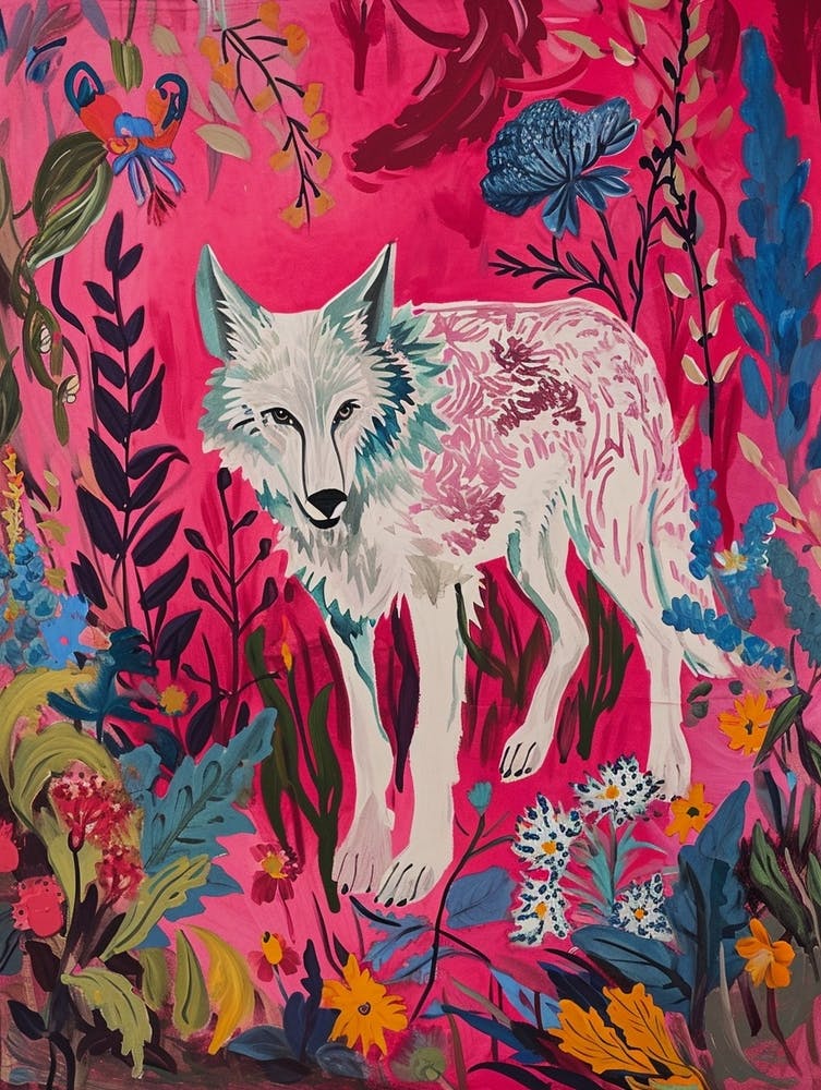 Floral Animal Painting Timber Wolf 2