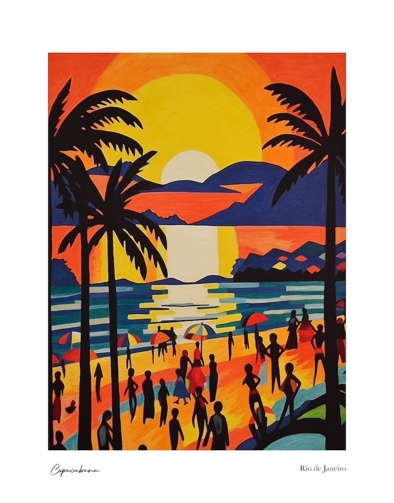 Copacabana Rio De Janeiro Matisse Style 6 Watercolour Travel Poster