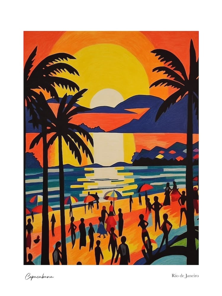 Copacabana Rio De Janeiro Matisse Style 6 Watercolour Travel Poster