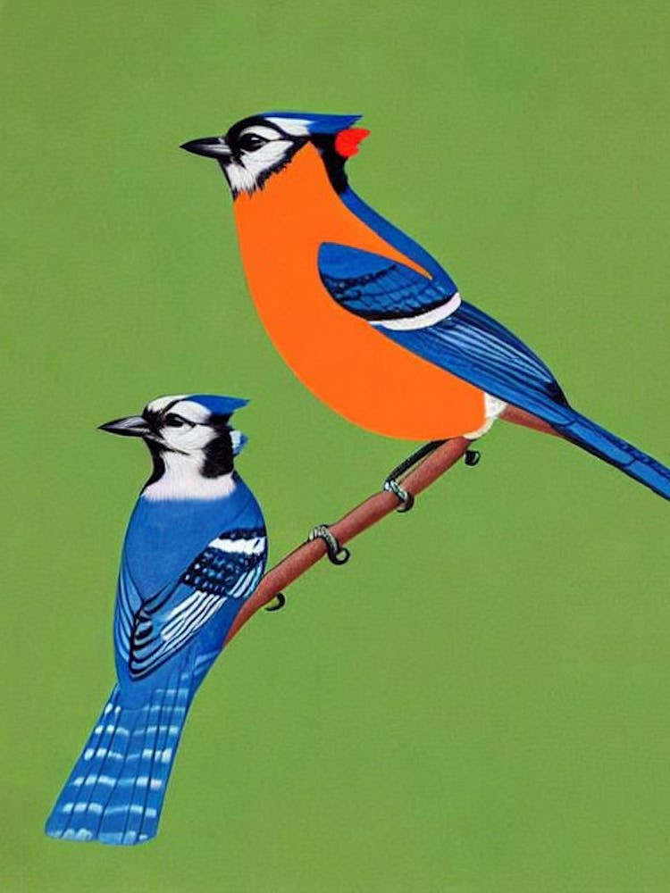 Blue Jay Midcentury Illustration Bird