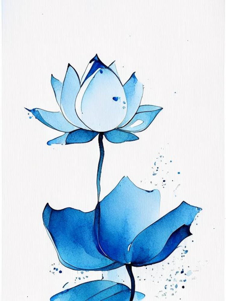 Blue Lotus Minimal Watercolour 2
