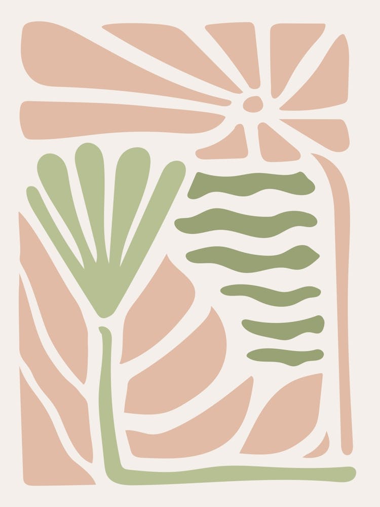 Abstract Pink and Sage Green Flowers