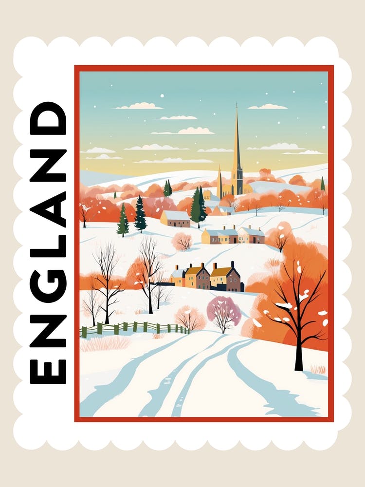 Retro Winter Stamp Poster Cotswolds United Kingdom 1