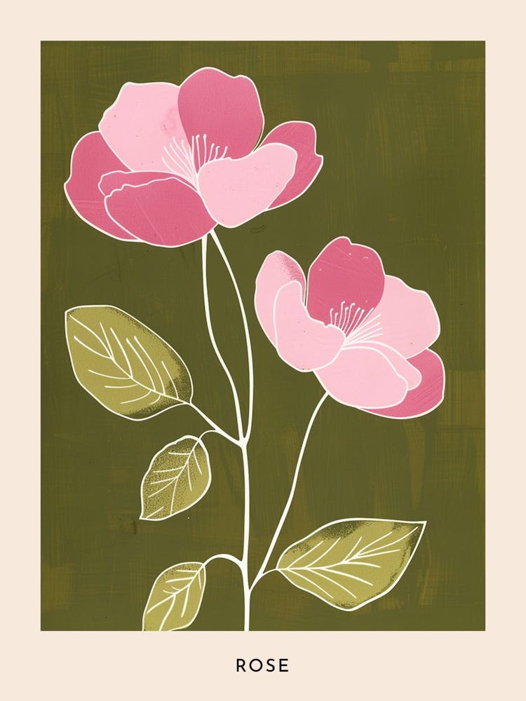 Pink & Green Rose 1 Flower Poster