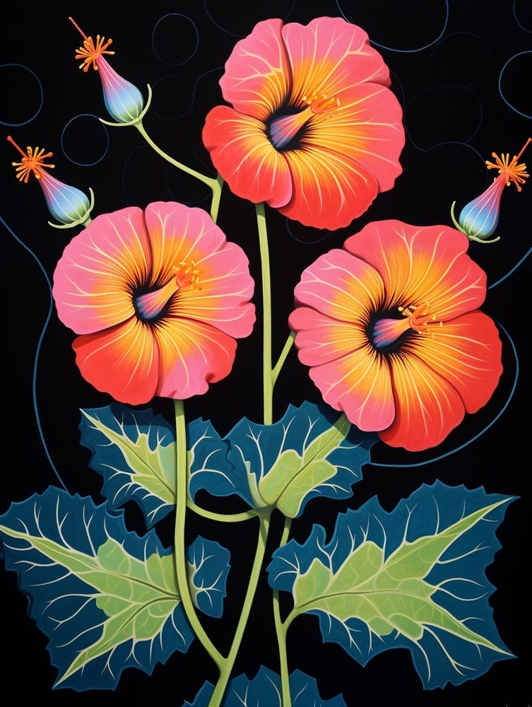 Hollyhock 1 Hilma Af Klint Inspired Flower Illustration
