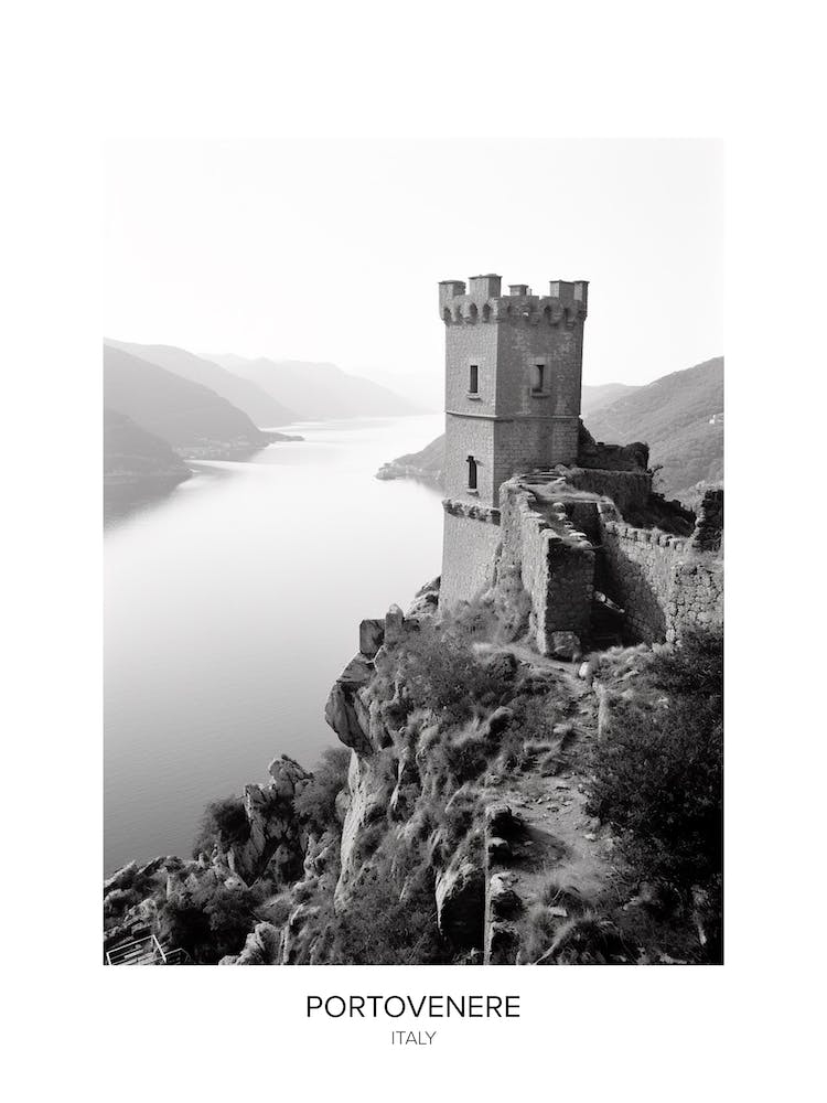 Poster Of Portovenere, Italy, Black And White Photo 2
