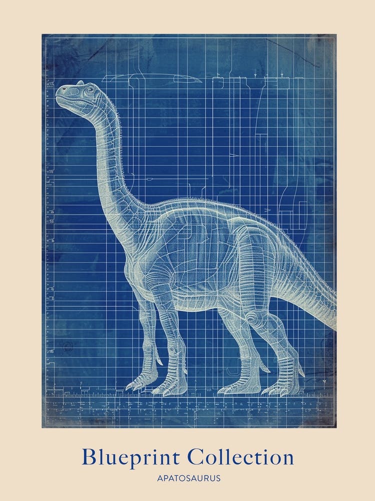 Apatosaurus Dinosaur Blue Print Sketch 1 Poster