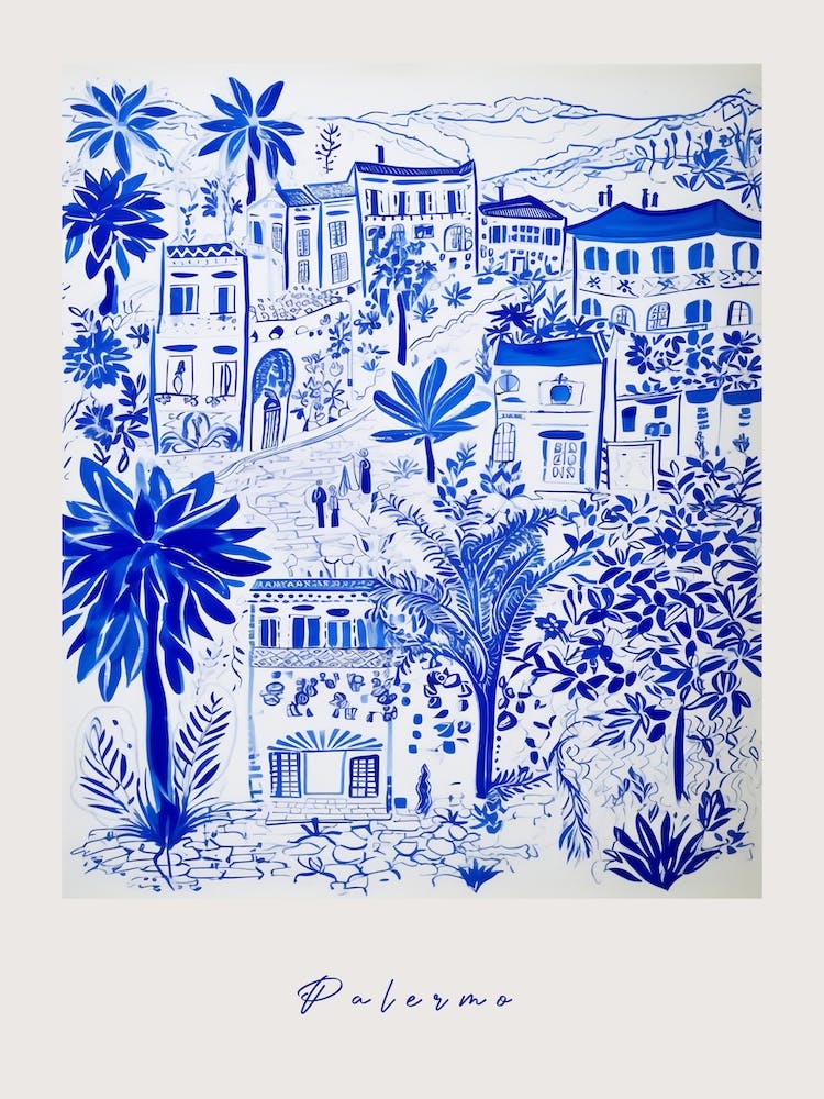 Palermo Italy Blue Drawing Poster