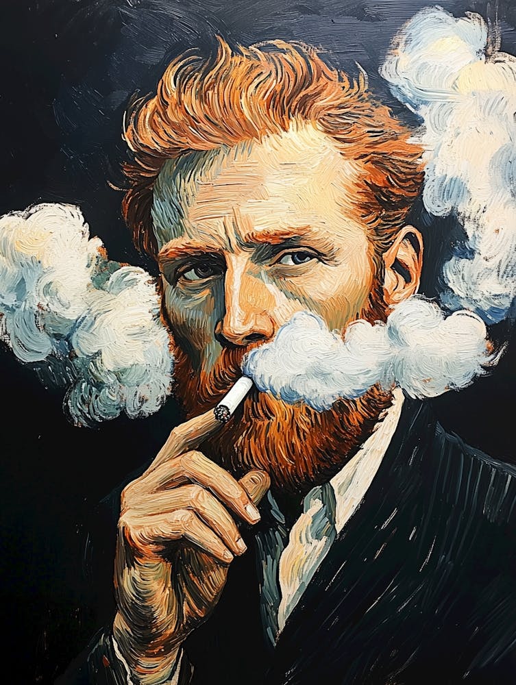 Vincent Van Gogh Smoking Cigarette, Painting Art Illustratin