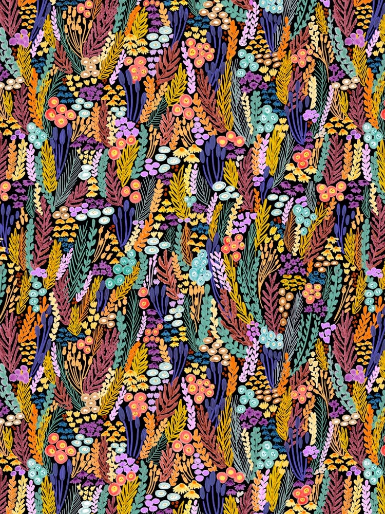 Wild Grass Meadow Botanical Pattern Midnight