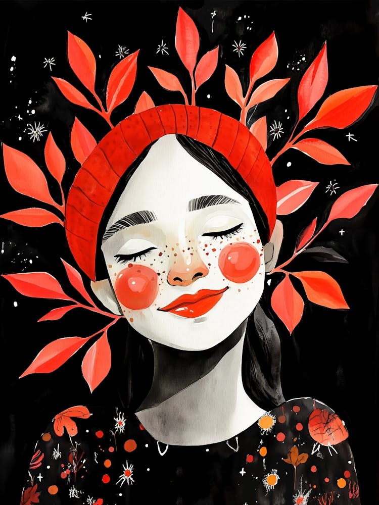 Girl With Red Leaves