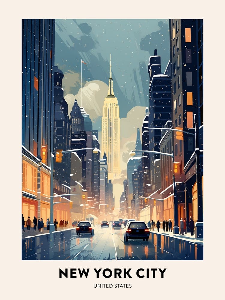 Winter Night  Travel Poster New York City Usa 3