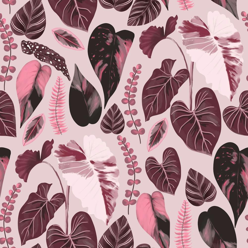 Feuilles Tropicales Roses