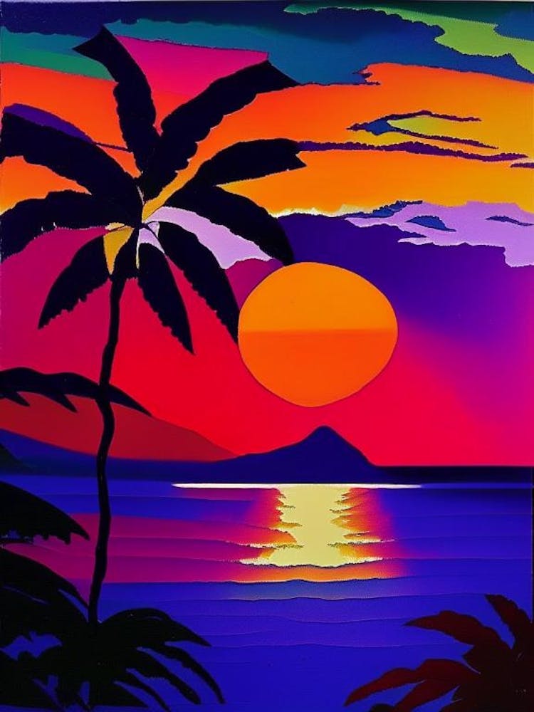 Palm Tree Beach Colourful Sunset