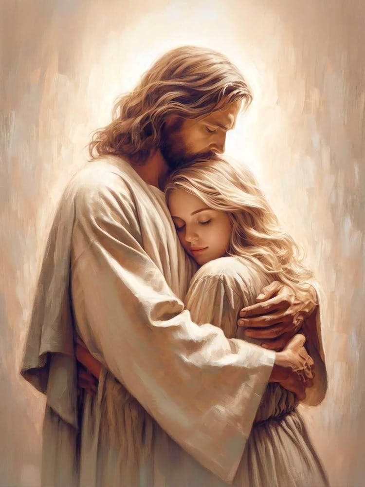 Your Saviour, Christian Painting, Jesus Hugging Woman, Picture Of Jesus And Girl Art, Lds Art, Bible Prints, Modern Christian Art For Women