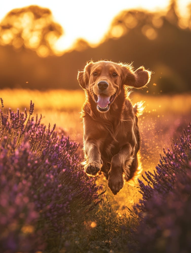 Golden Retriever In Lavender Field. Generated AI.