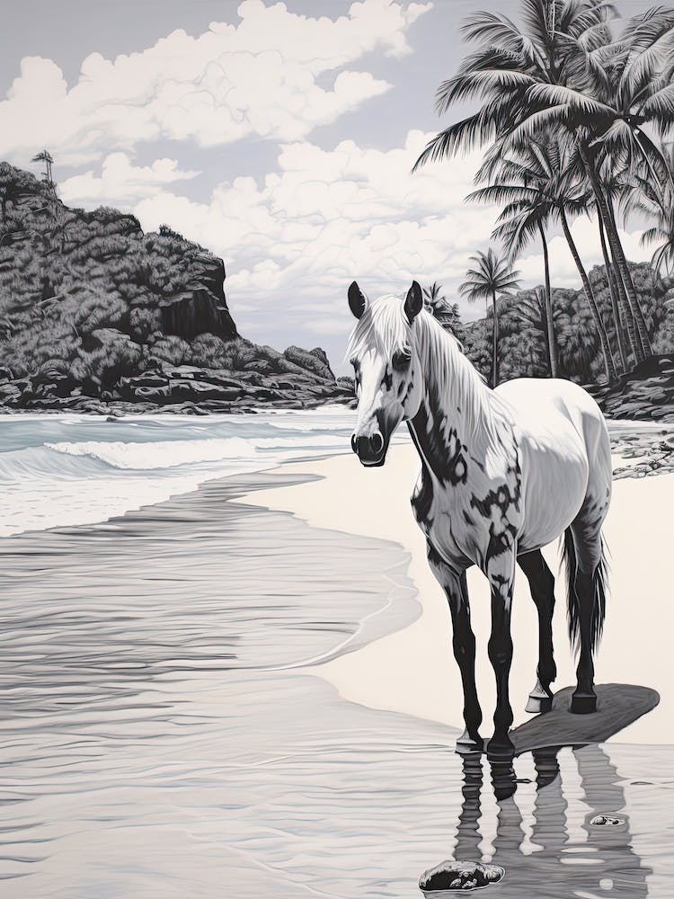 A Horse Oil Painting In Lanikai Beach Hawaii, Usa, Portrait 2