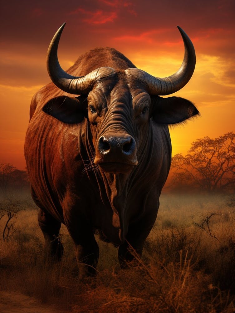 Afrikanischer Büffel Sonnenuntergang Porträt Realismus 2