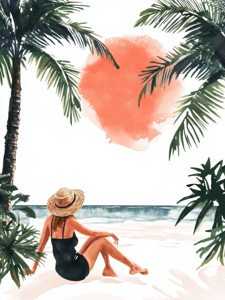 Watercolor Of A Woman On The Beach