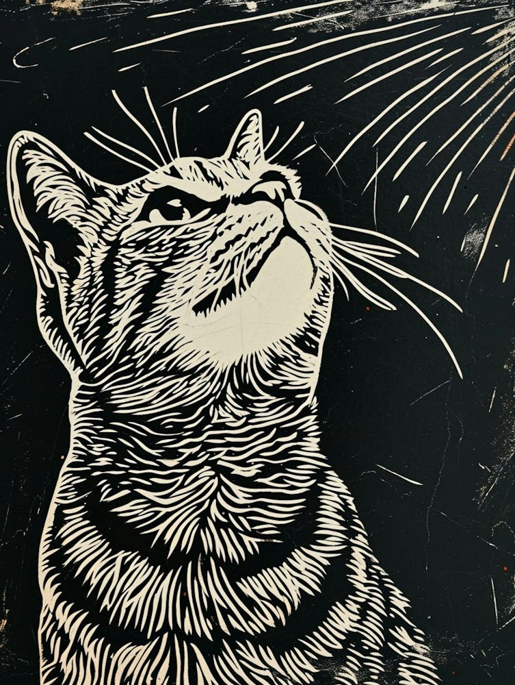 American Shorthair Linocut Blockprint 3