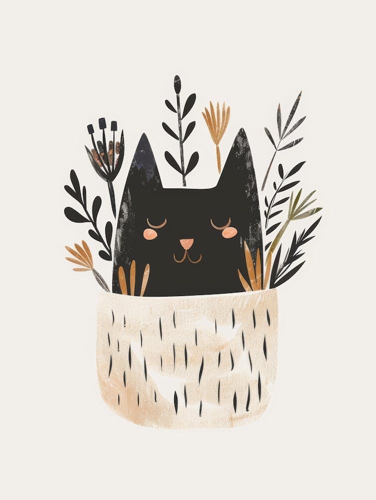 Black Cat In A Basket