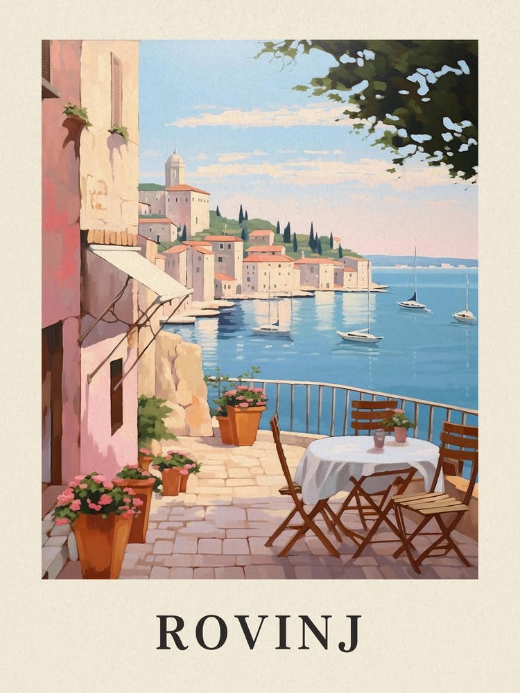 Rovinj Croatia 1 Vintage Pink Travel Illustration Poster