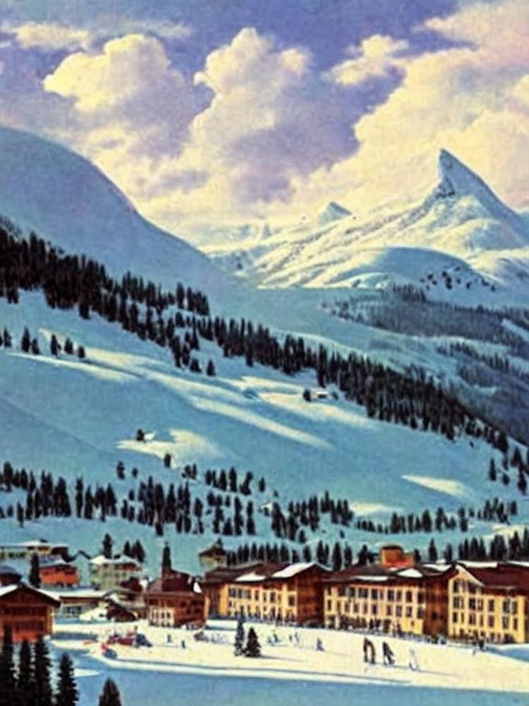 Livigno, Italy Ski Resort Vintage Landscape 1 Skiing Poster