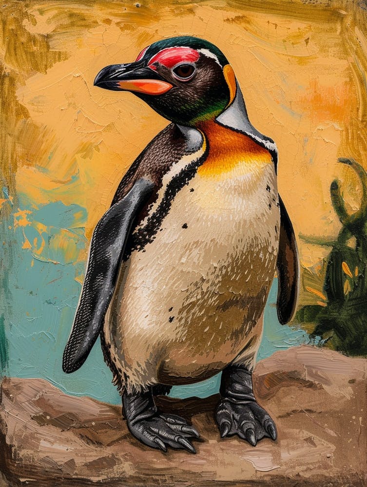 Galapagos Penguin Fernandina Island Colour Block Painting 1