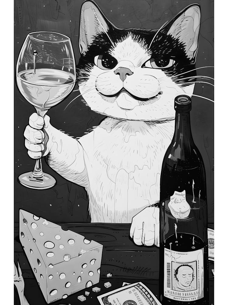 Cat With A Glass Of Wine
