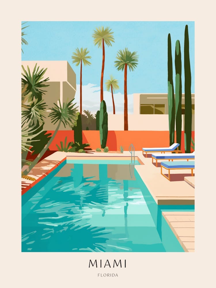Miami Florida 2 Mid-Century Modern Pool-Poster