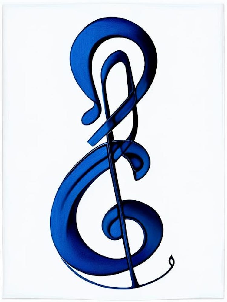 Treble Clef Symbol Blue And White Line Drawing