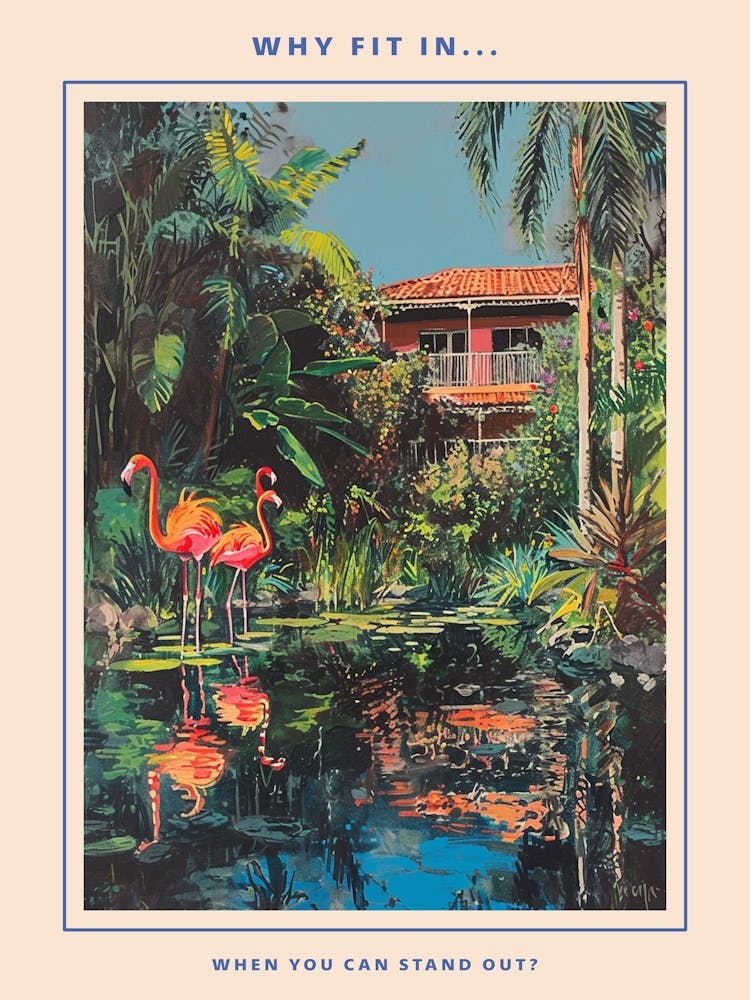 Retro Flamingoes In A Garden Poster 6