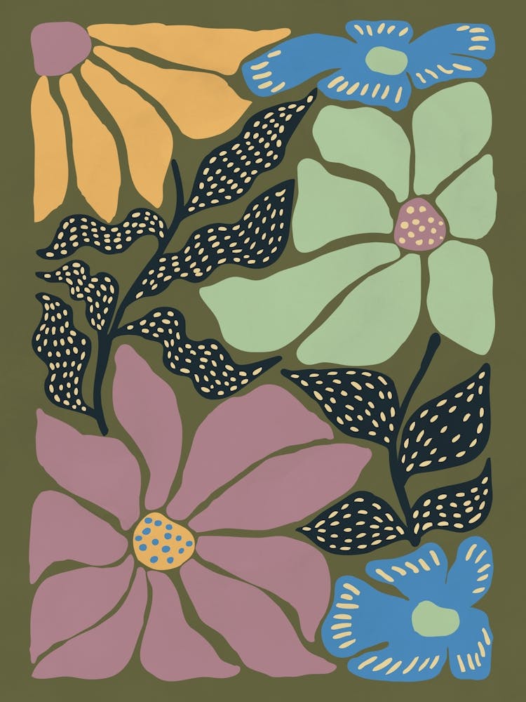 Boho Flowers On A Green Background