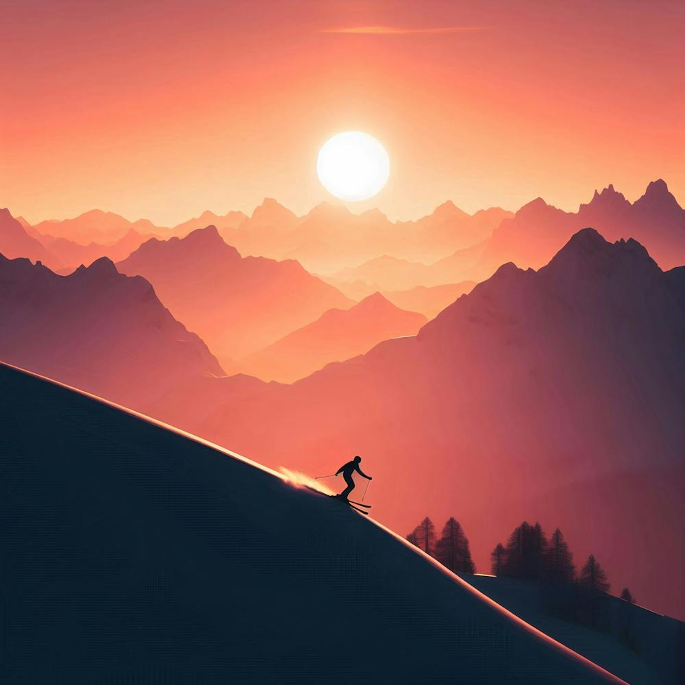 Skier At Sunset