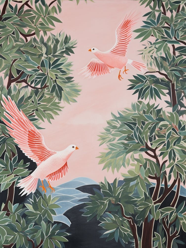 Vintage Japanese Inspired Bird Print Partridge 6