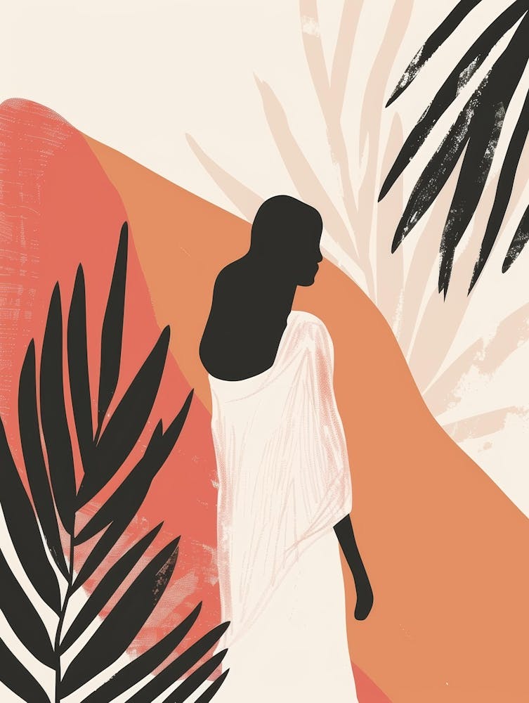 Woman In White With Palm Leaves