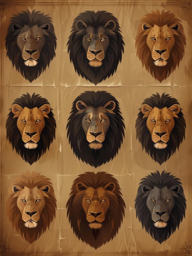 Set Of Lion Heads Vector