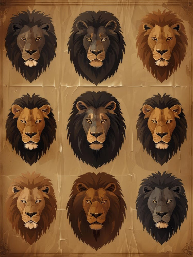 Set Of Lion Heads Vector