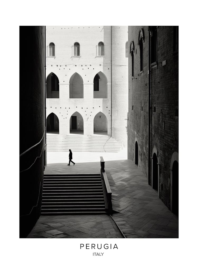 Poster Of Perugia, Italy, Black And White Analogue Photography 1