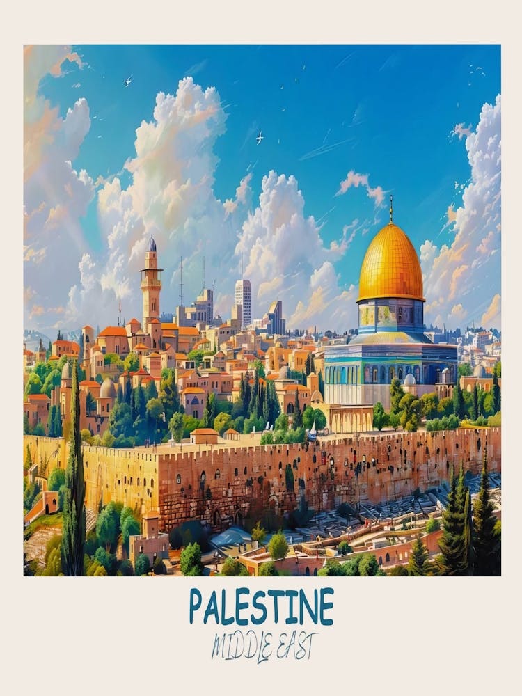 Palestine Travel Print, Dome Of The Rock, Palestine Travel Gift, Vintage Travel Poster, Printable City Poster(1)