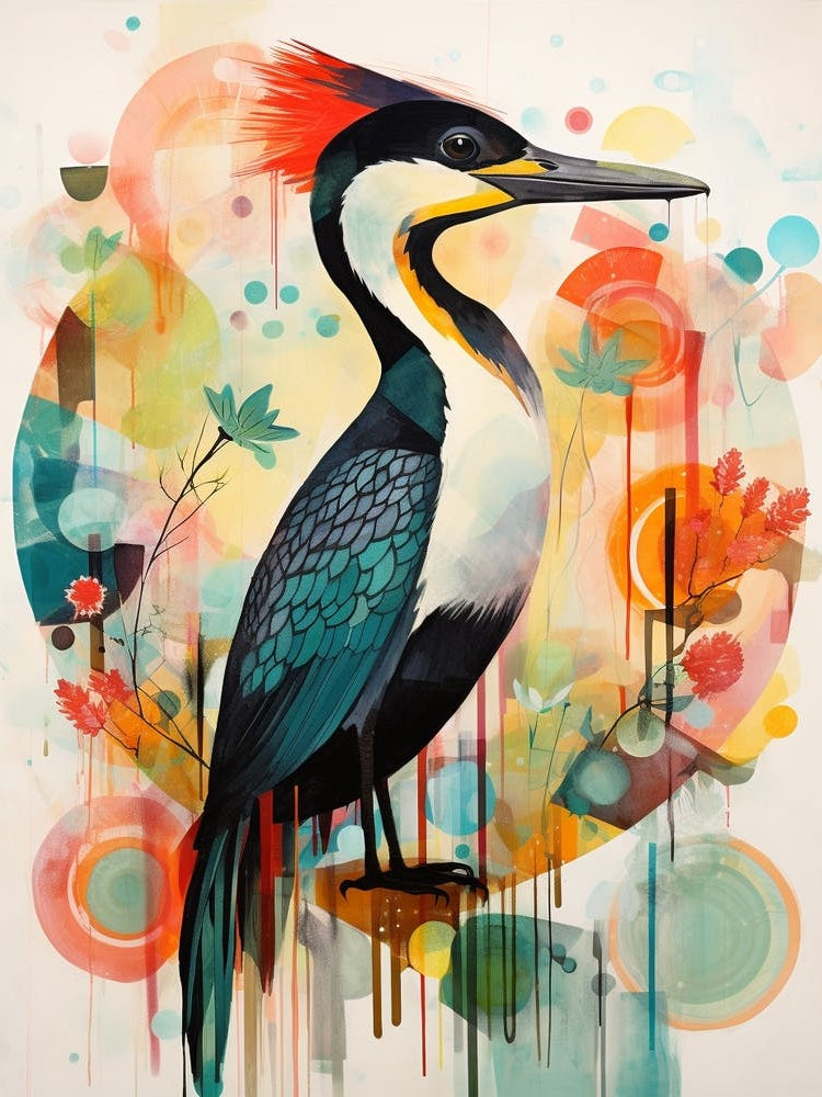 Bird Painting Collage Cormorant 1