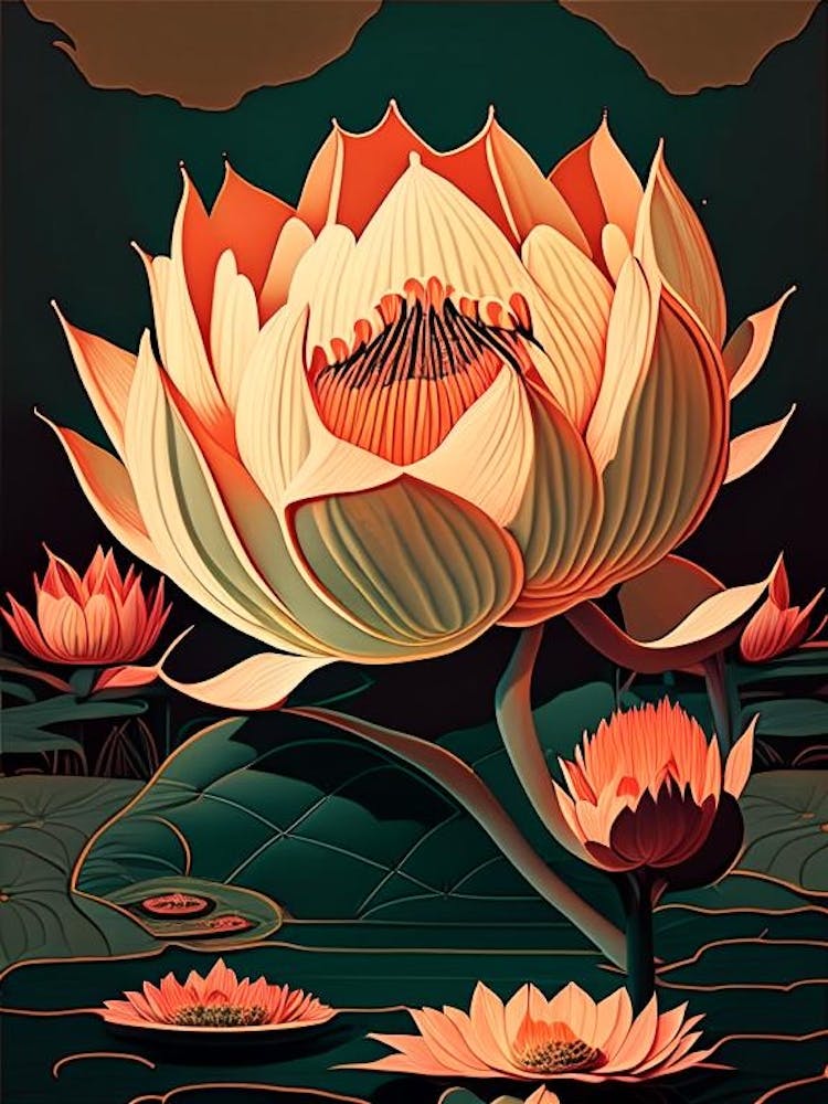 Giant Lotus Retro Illustration 1