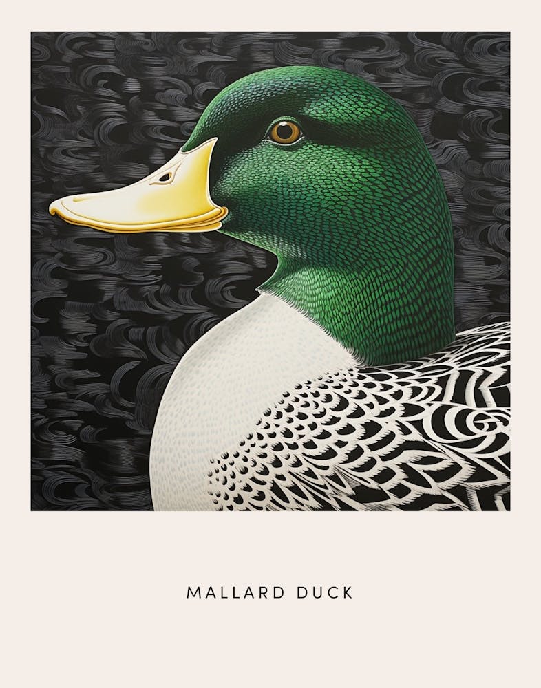 Ohara Koson Inspired Bird Painting Mallard Duck 2 Poster