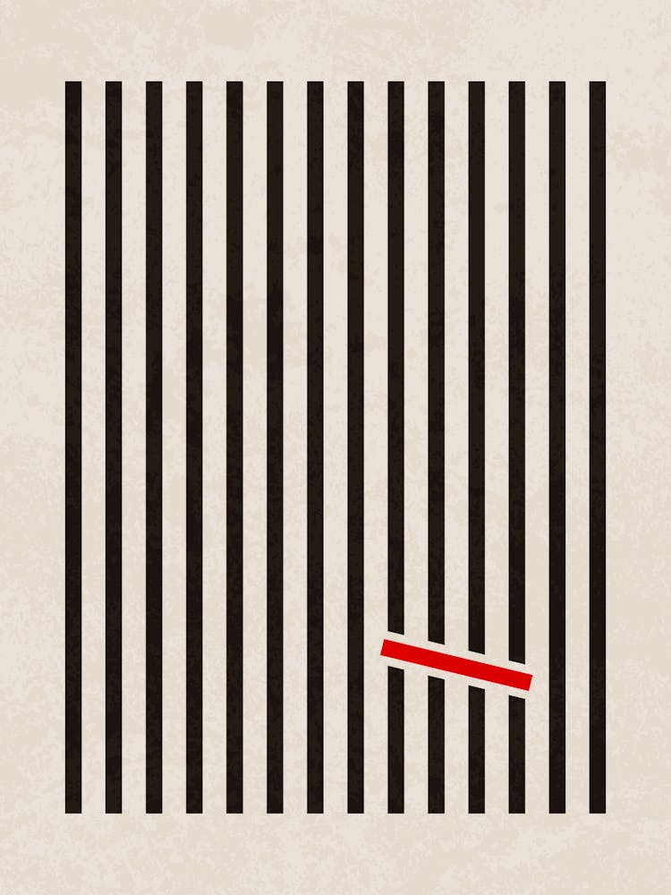 Geometric Contrast: Red Line Through Black Bars