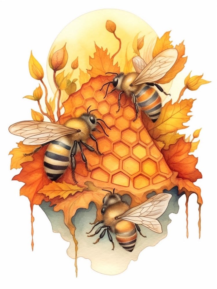 Royal Jelly Bee Beehive Watercolour Illustration 2