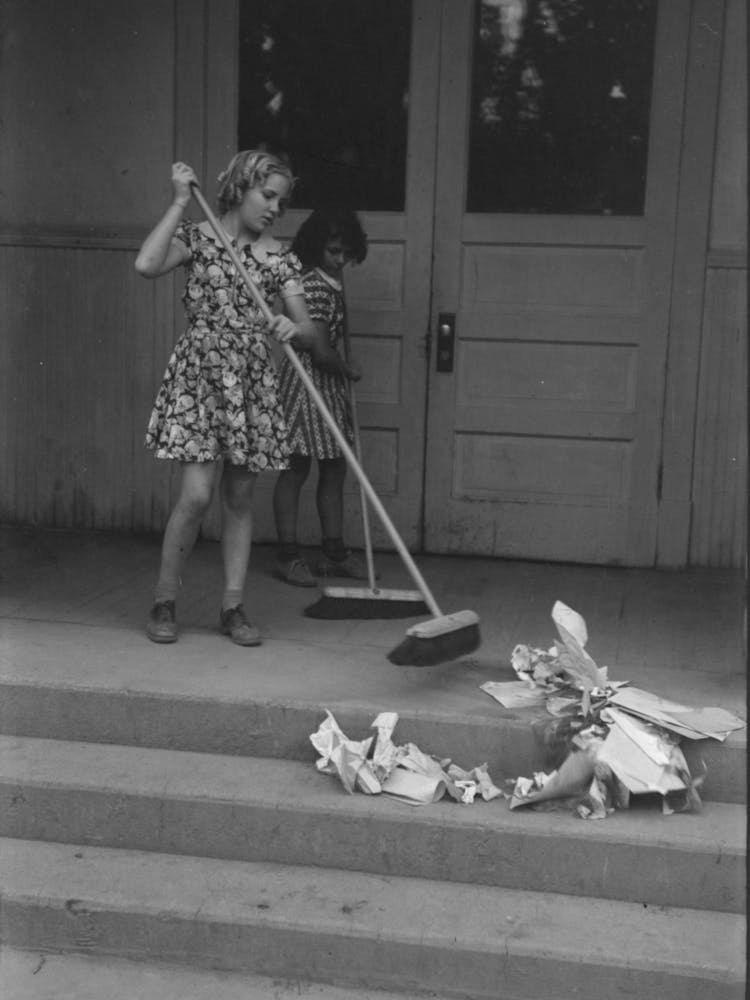 Untitled Photo, Possibly Related To Schoolchildren Cleaning Up Schoolroom, The Janitors Fee Thus Saved Is Given By