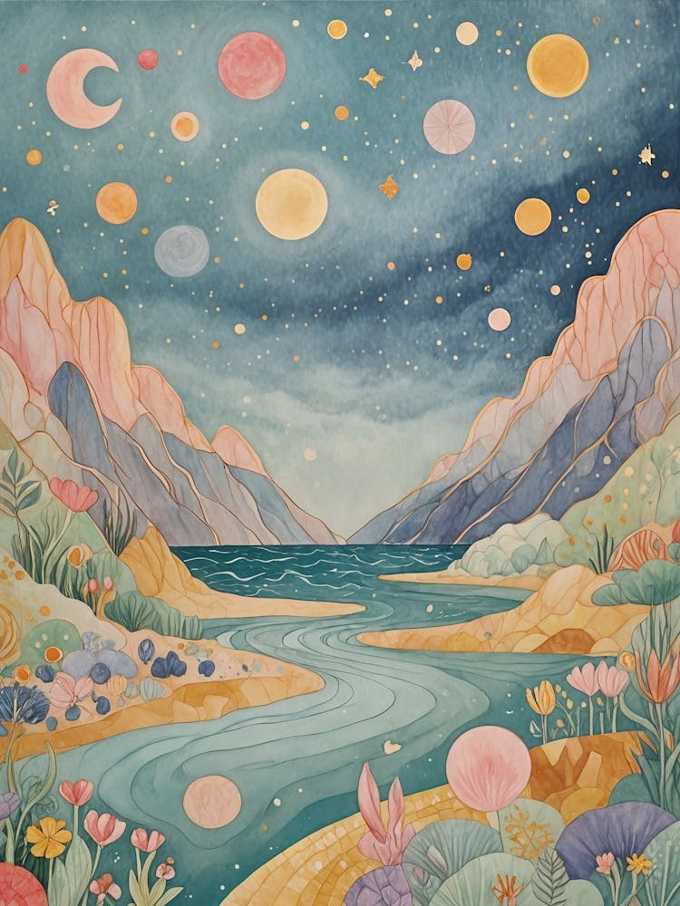 Whimsical Night Sky Lake